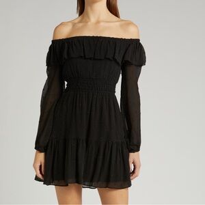 PAIGE  100% Silk Off-Shoulder Black Long Sleeve Dress